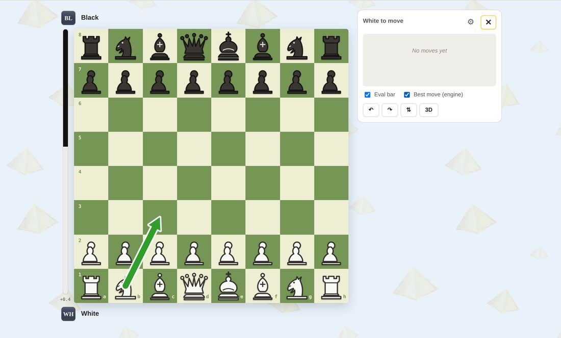 Analysis board with the evaluation bar and best-move arrow