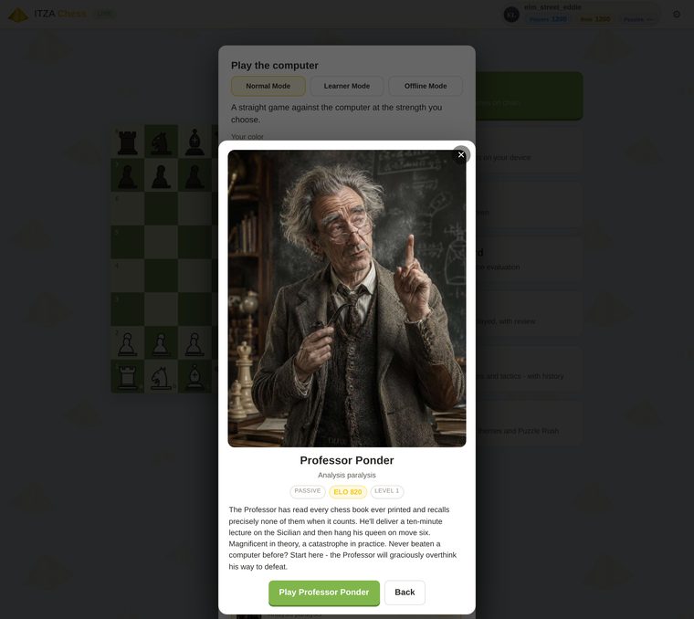 The Professor Ponder opponent card in the app